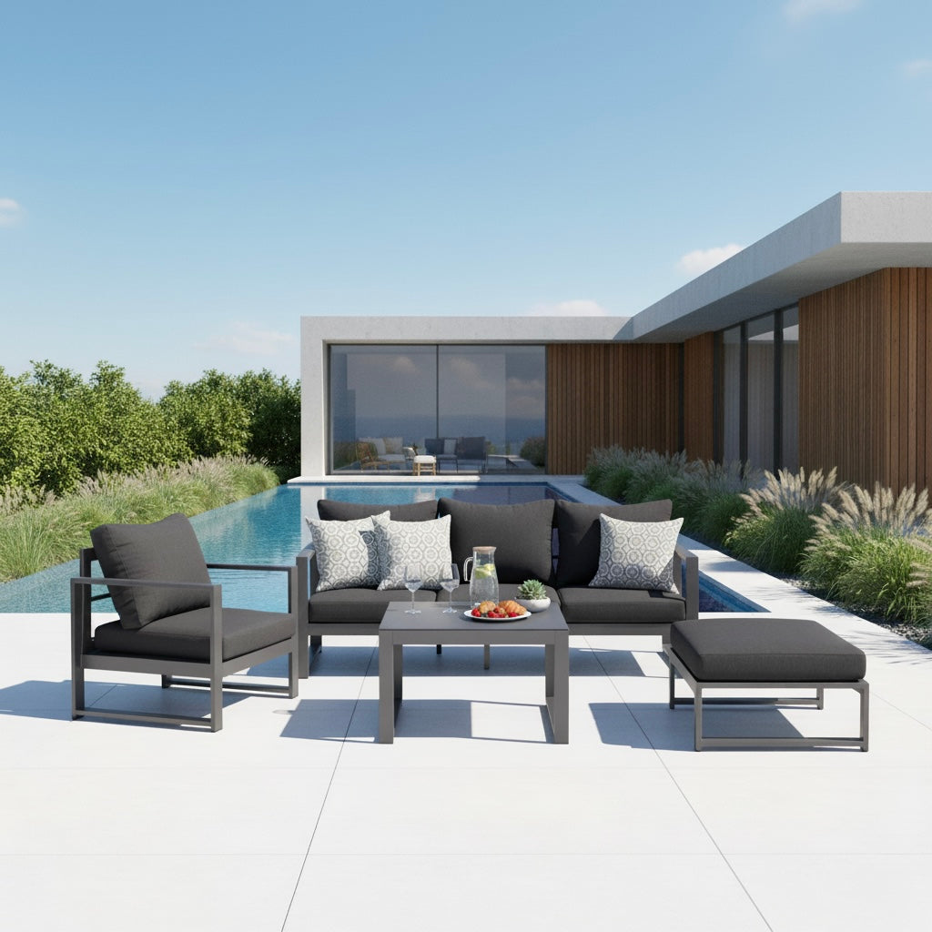 Lounge Set Santana inkl. Sessel & Hocker / Pures Aluminium in moderner Form