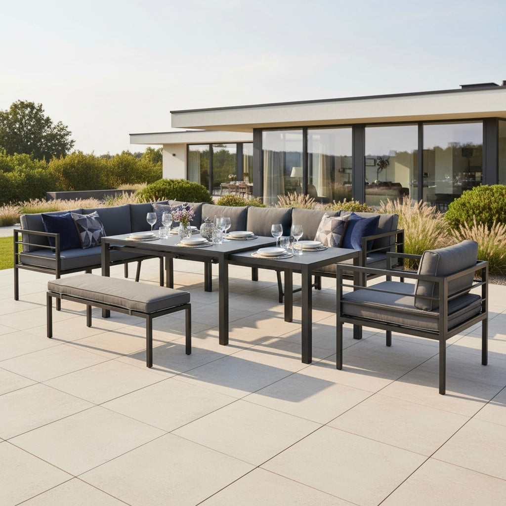 XXL Aluminium Dining Lounge Set Portland mit Ausziehtisch - variabel stellbar / bis zu 10x Personen