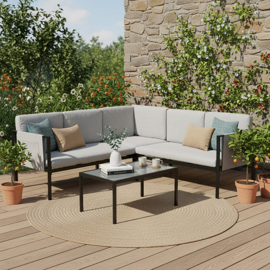 Gartenmöbel Set Kos, 4-teilige Ecklounge mit cleveren Staufächern, Funktional, modern & unschlagbar günstig!