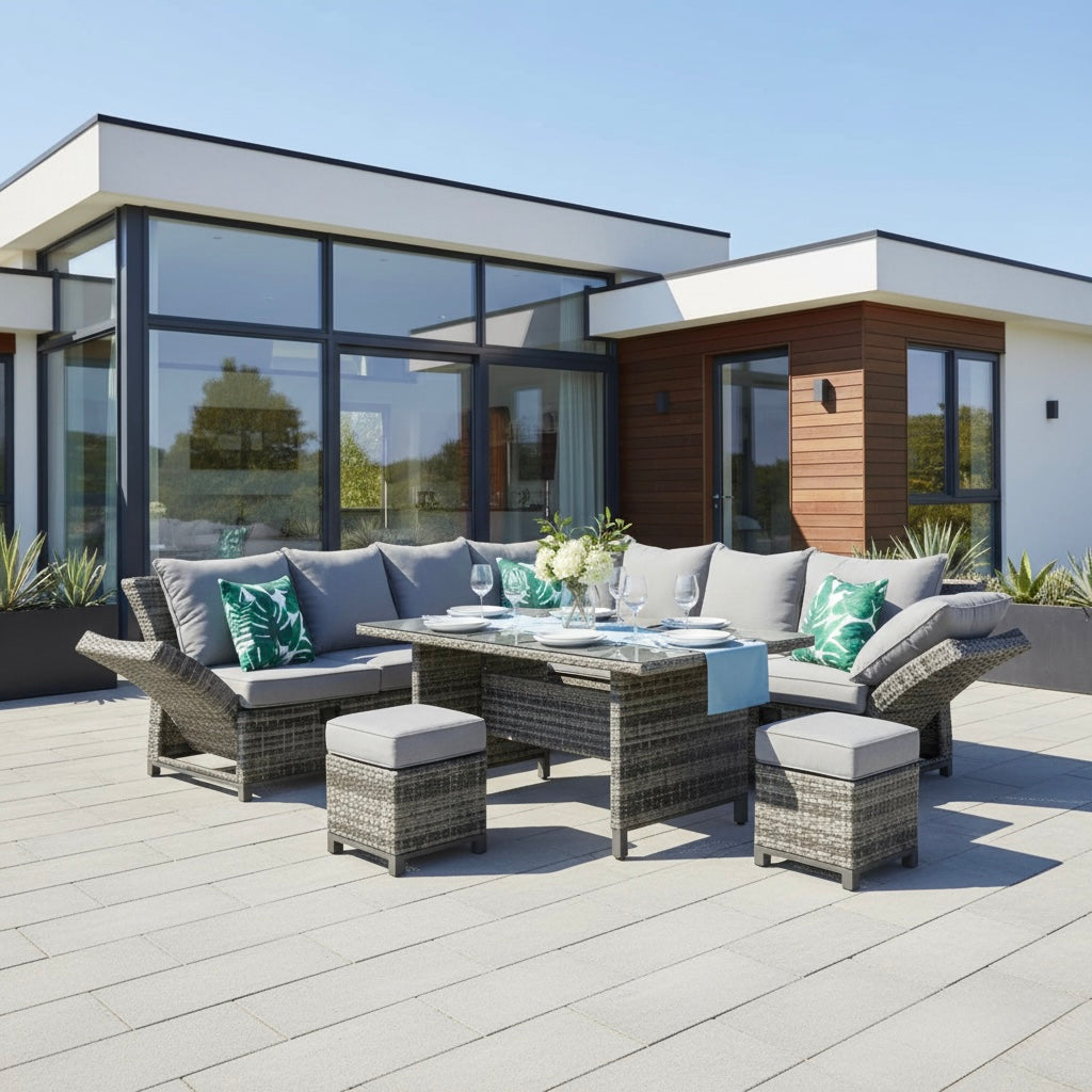 Bestseller: Dining Eck-Lounge Set Havanna Deluxe Moon grey - 3in1 Funktion (variabel stellbar) / stufenlos verstellbare Armlehnen