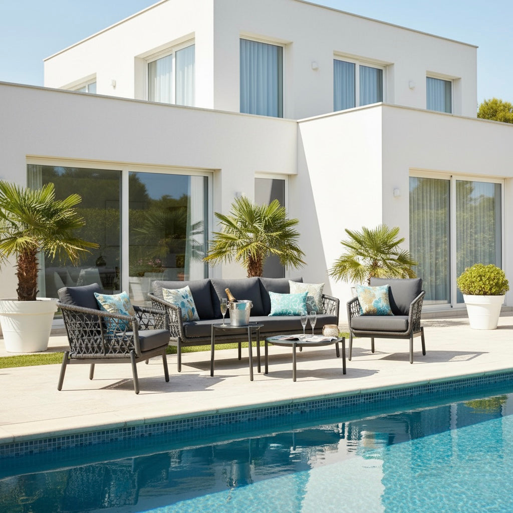 SUMMER SALE ☀️⛱️🏝️ Premium Designer Lounge Set Haven / Eine Kombination aus Alu & Polyrope Cord