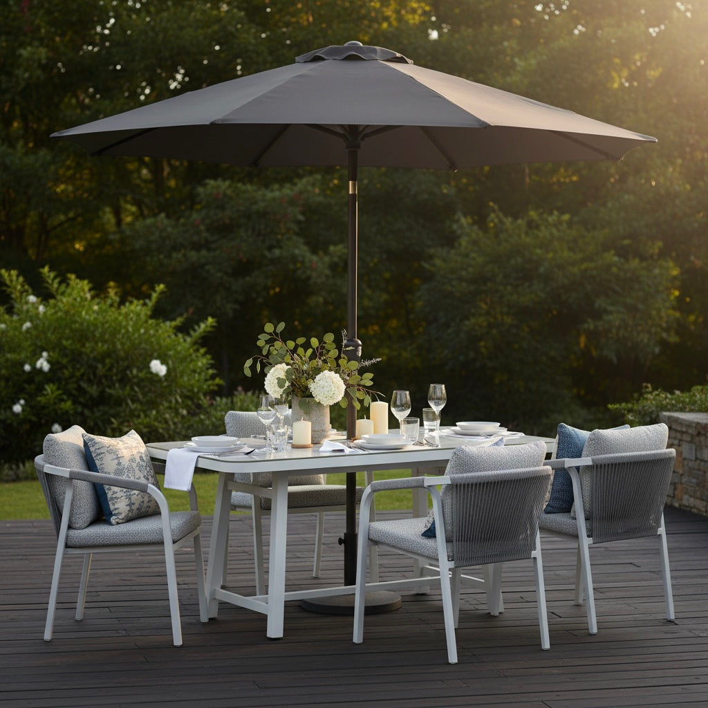 LUXUS PUR! Design meets Garden! 5 tlg. Aluminium Dining Set Harvey Off White