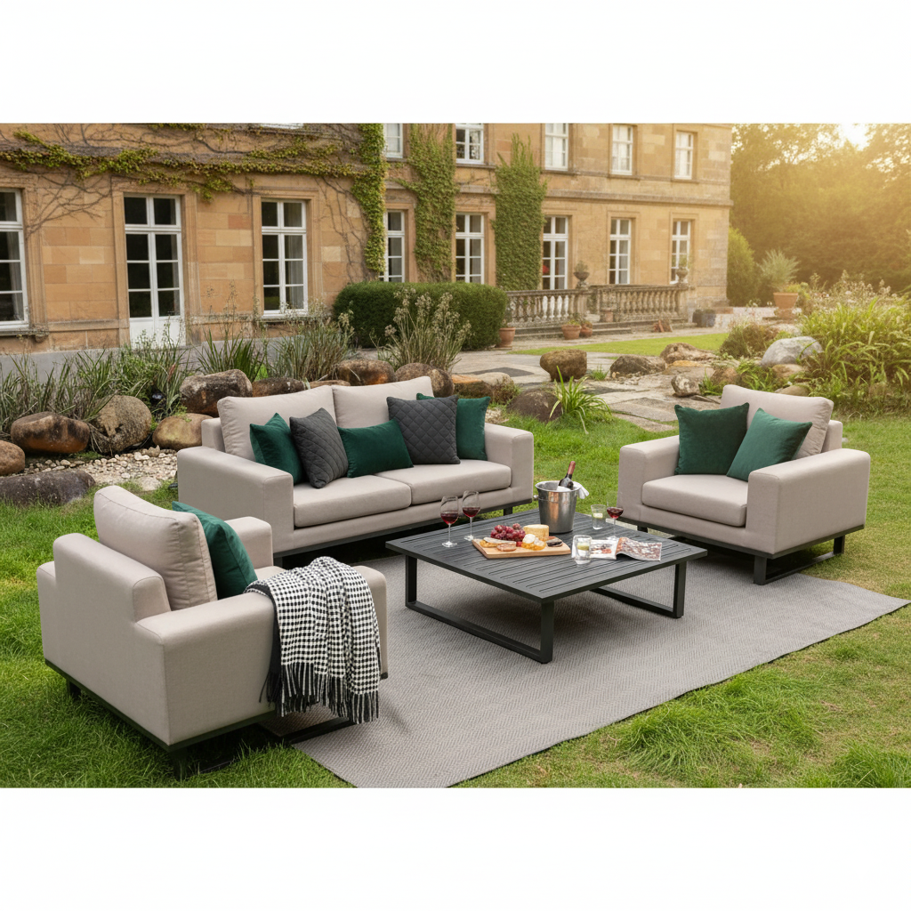 LUXUS! Outdoor Lounge Set Sava 100% wetterfest mit LIKA-TEX® Bezug sand (natur)