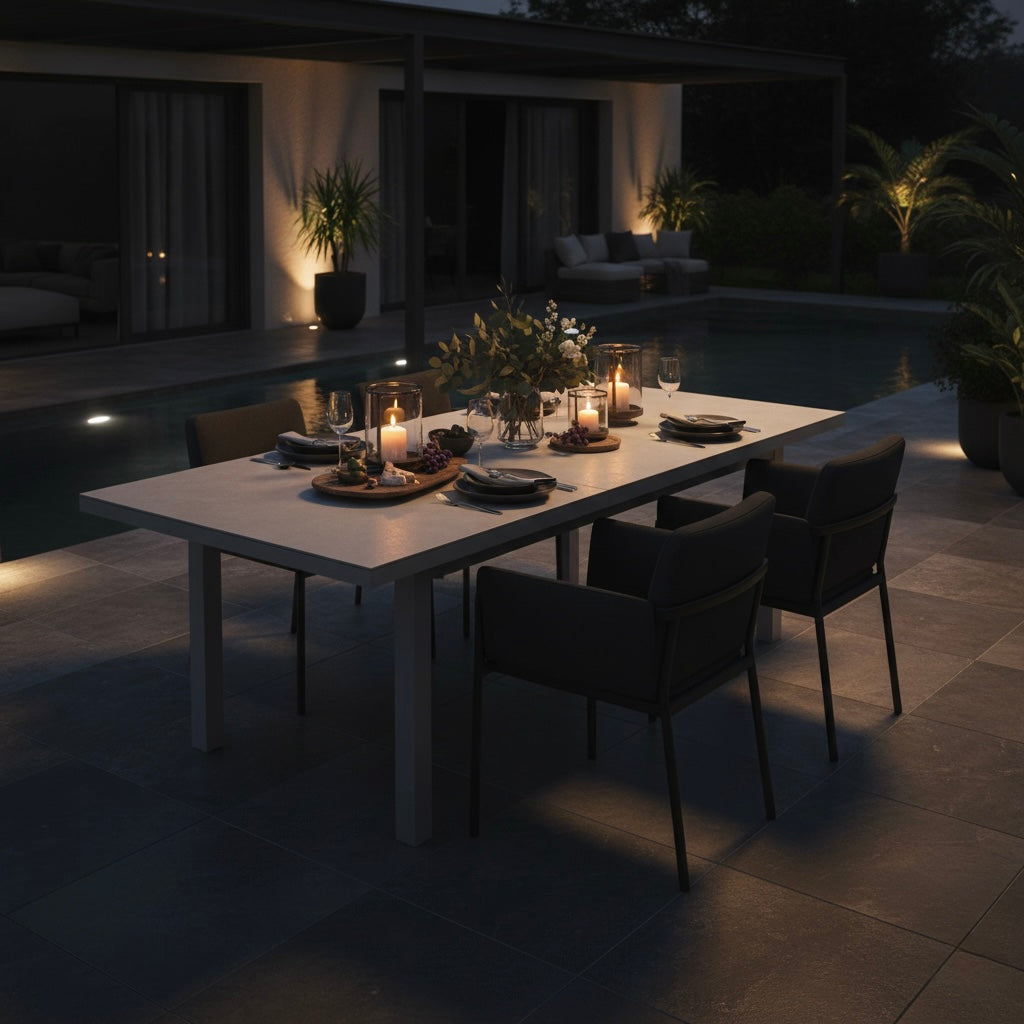 Premium Dining Ausziehtisch Madri Aluminium Gestell kombiniert mit einer Sintered Stone Tischplatte 167/217 x 90 x 77cm