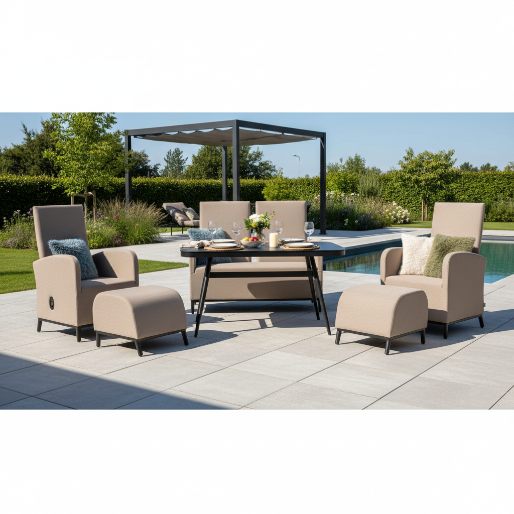 Outdoor Dining Lounge Set Oasis 100% wetterfest LIKA-TEX® Bezug sand (natur) / Rücken verstellbar