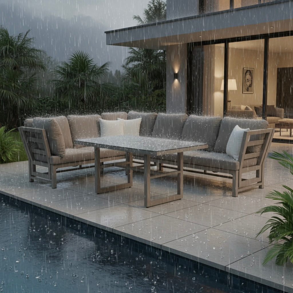 Outdoor Dining Lounge Set Dune 100% wetterfest LIKA-TEX® Bezug in Sand / de luxe Liegefunktion