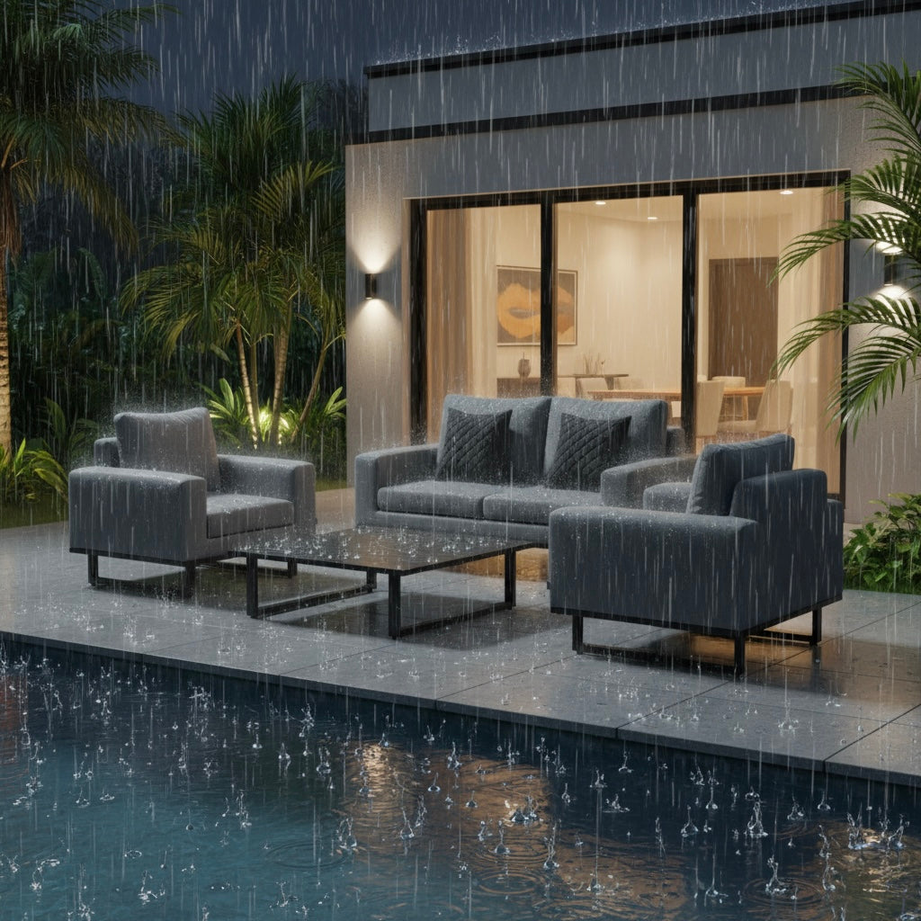 LUXUS! Outdoor Lounge Set Sava 100% wetterfest mit LIKA-TEX® Bezug sand (natur)