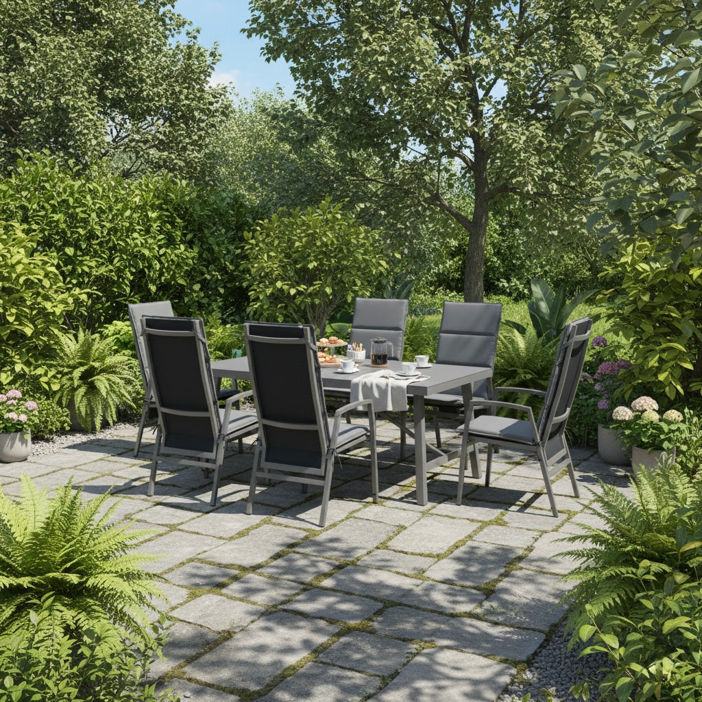 Gartenmöbel Set Arctic Deluxe / 6x Sessel im Rücken verstellbar & extra hoch / die perfekte Essgruppe