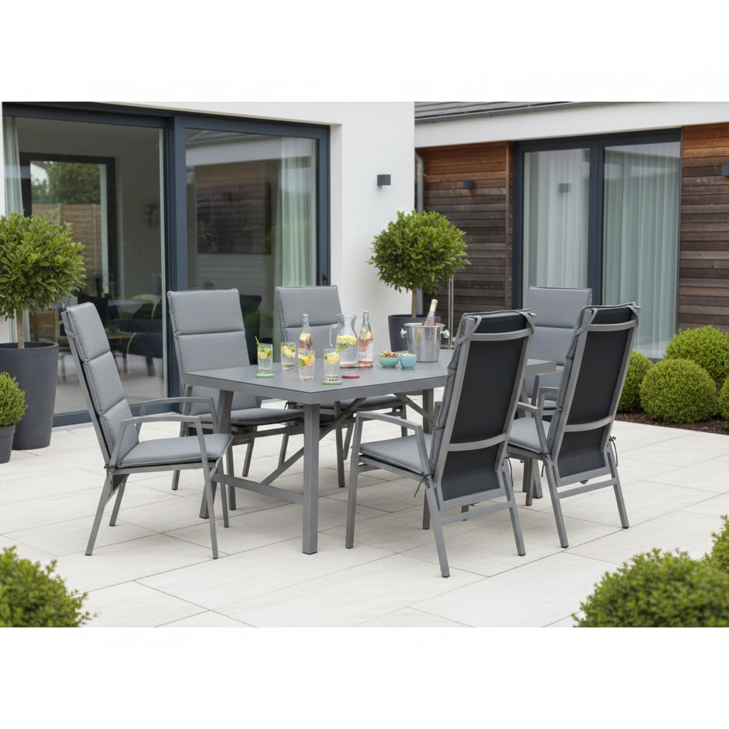 Gartenmöbel Set Arctic Deluxe / 6x Sessel im Rücken verstellbar & extra hoch / die perfekte Essgruppe