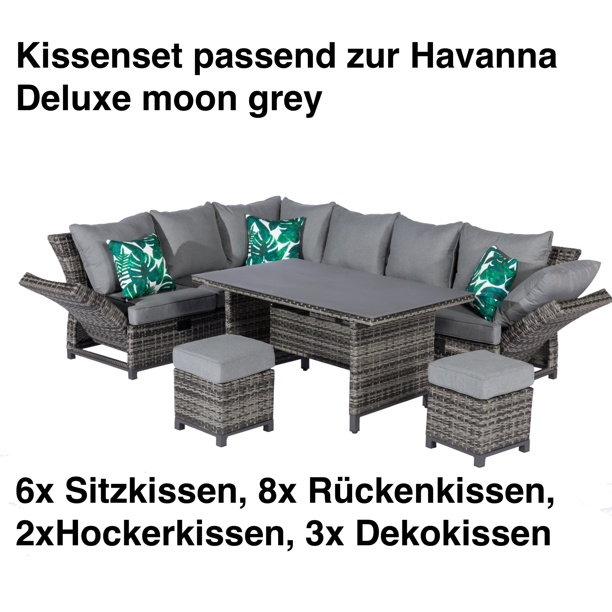 Kissenset passend zum Dining Eck-Lounge Set Havanna Deluxe Moon grey - 3in1 Funktion
