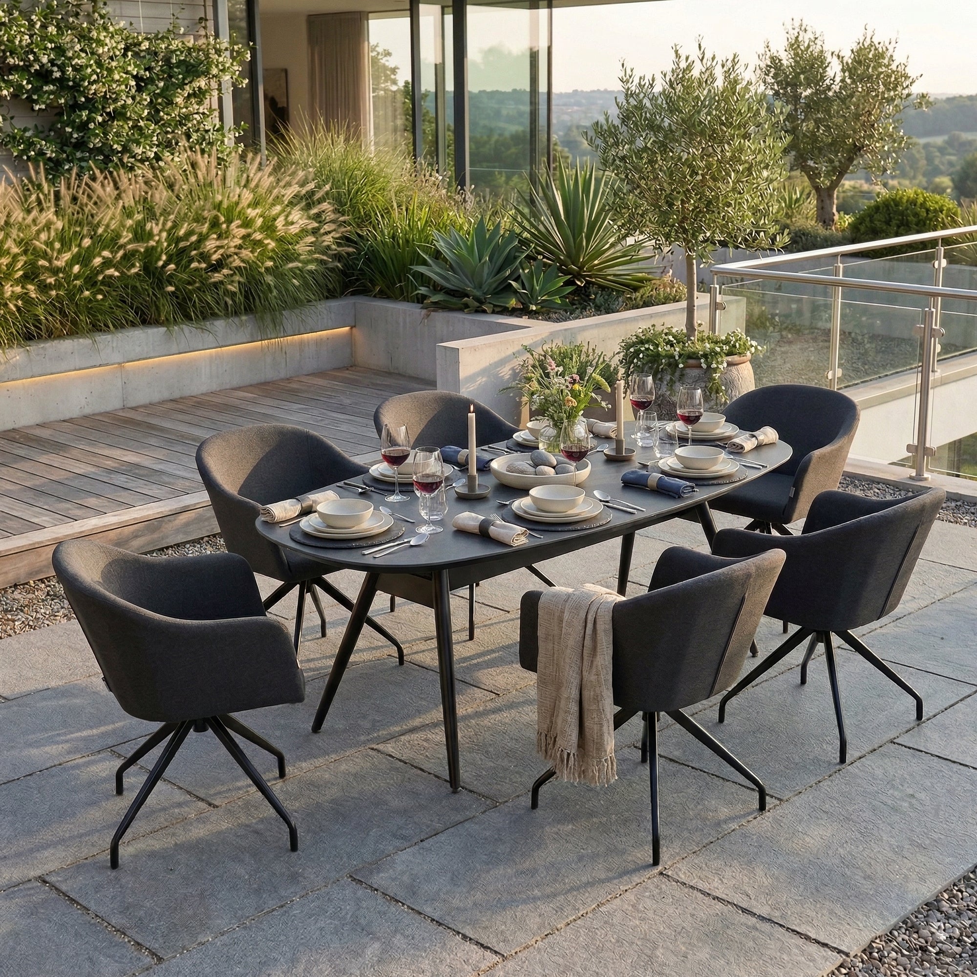 7-teiliges Dining Set NIXON Lava / PURO – 365 Tage draußen genießen 100% wetterfest LIKA-TEX® Bezug