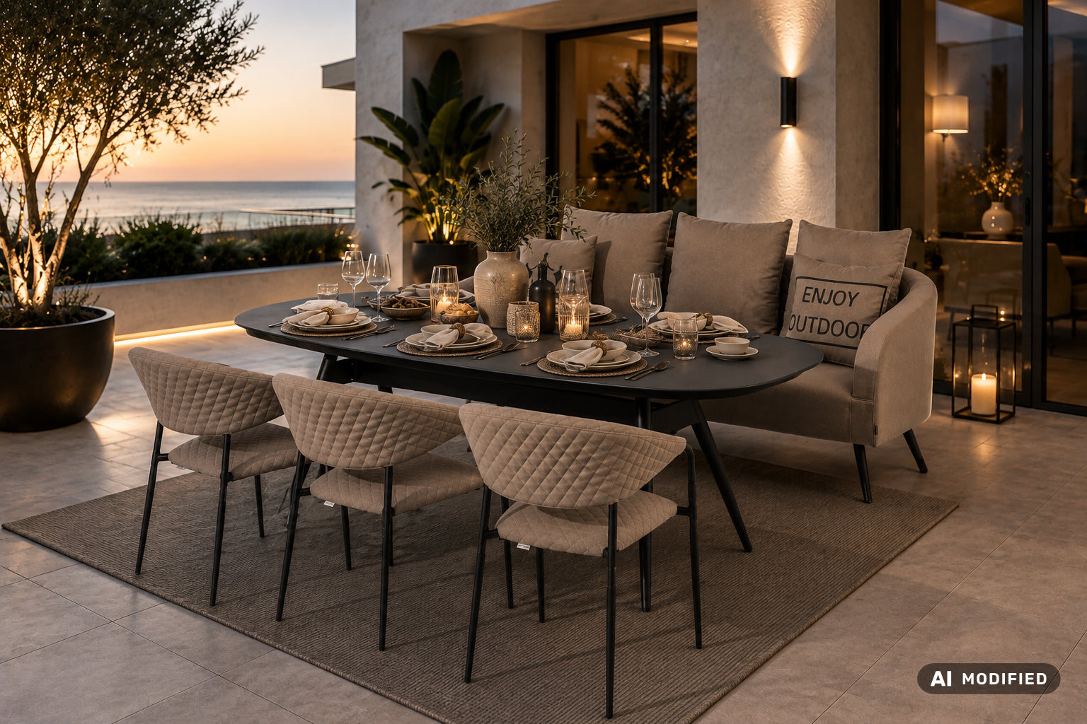 ☀️⛱️🏝️ DEAL OF THE WEEK ☀️⛱️🏝️ Luxus Outdoor Set Puro- bestehend aus: Ovaler Puro Tisch, 1 x Sofa Puro + 3 x Puro Stapelsessel / 100% wetterfest LIKA-TEX® Bezug natur
