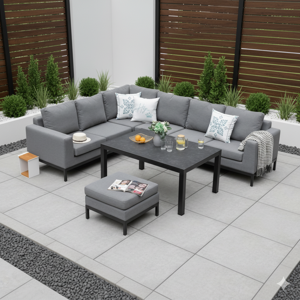 ⚽️ 🏆Unser WM Special! ⚽️🏆 LUXUS! Outdoor Lounge Set Tarent 100% wetterfest mit LIKA-TEX® Bezug in der Trendfarbe ash