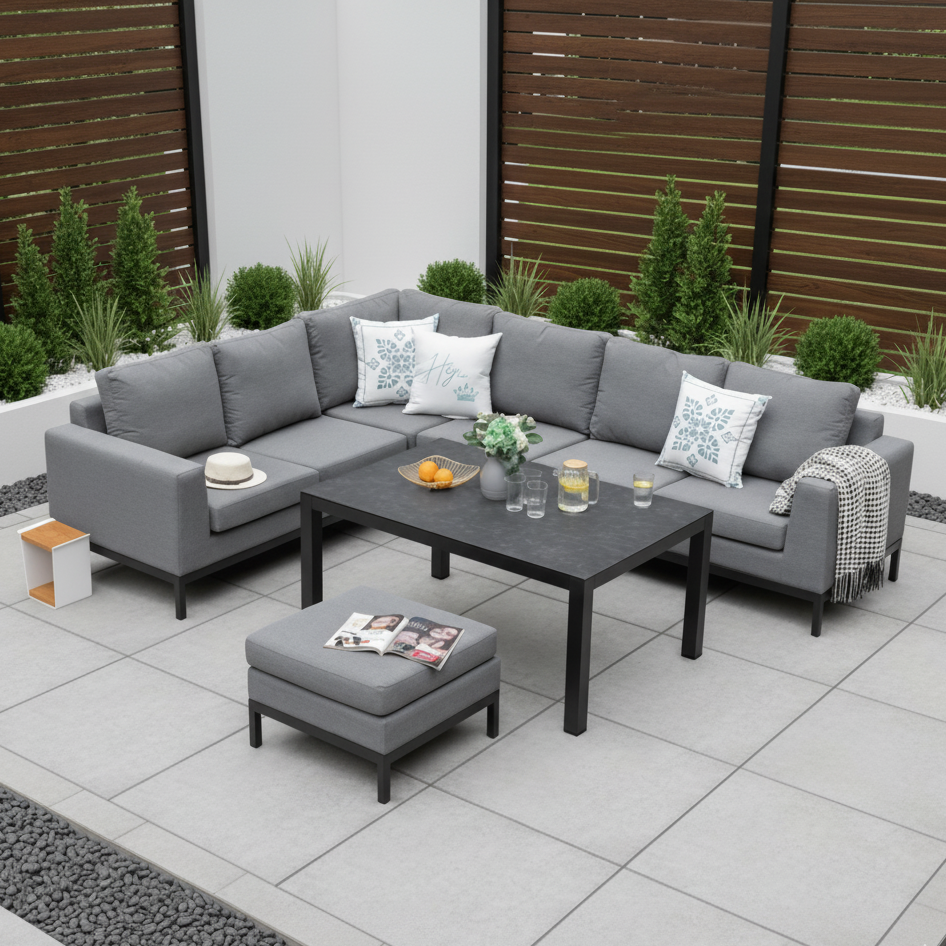 SUMMER SALE ☀️⛱️🏝️ LUXUS! Outdoor Lounge Set Tarent 100% wetterfest mit LIKA-TEX® Bezug in der Trendfarbe ash