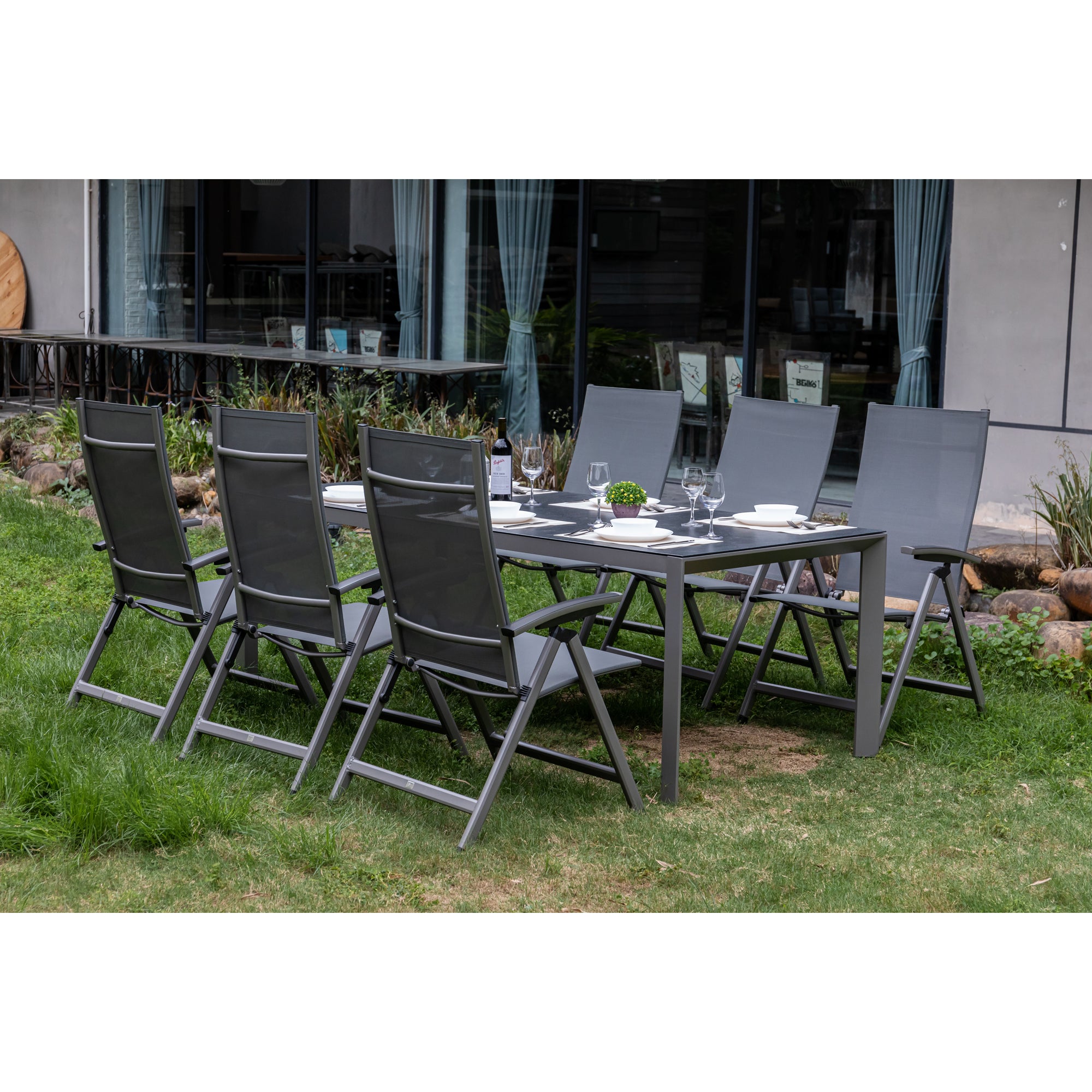 7 tlg. Premium Dining Set / Essgruppe Avantage Silver Moon inkl. Dining Tisch Lyon 220 x 100cm