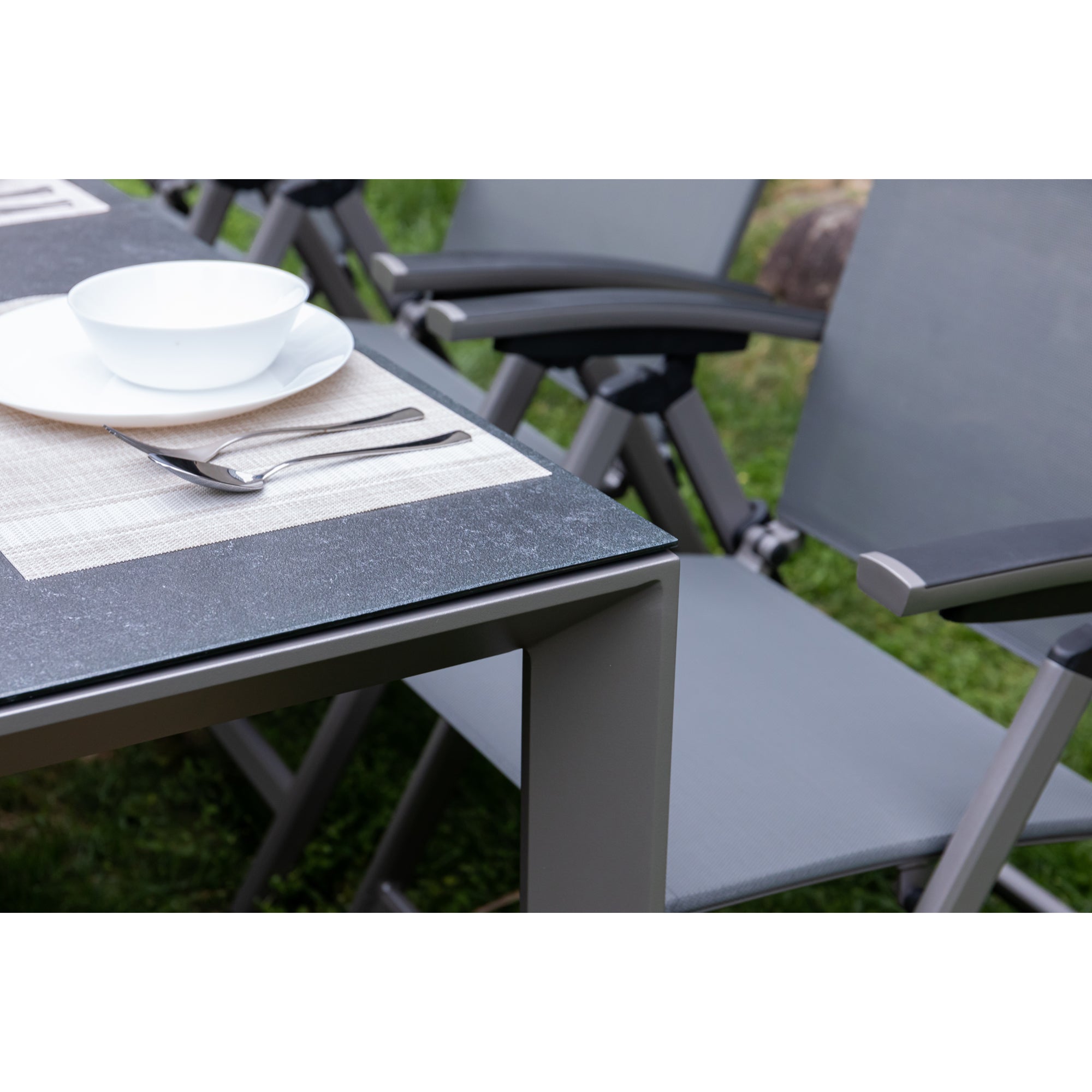 7 tlg. Premium Dining Set / Essgruppe Avantage Silver Moon inkl. Dining Tisch Lyon 220 x 100cm