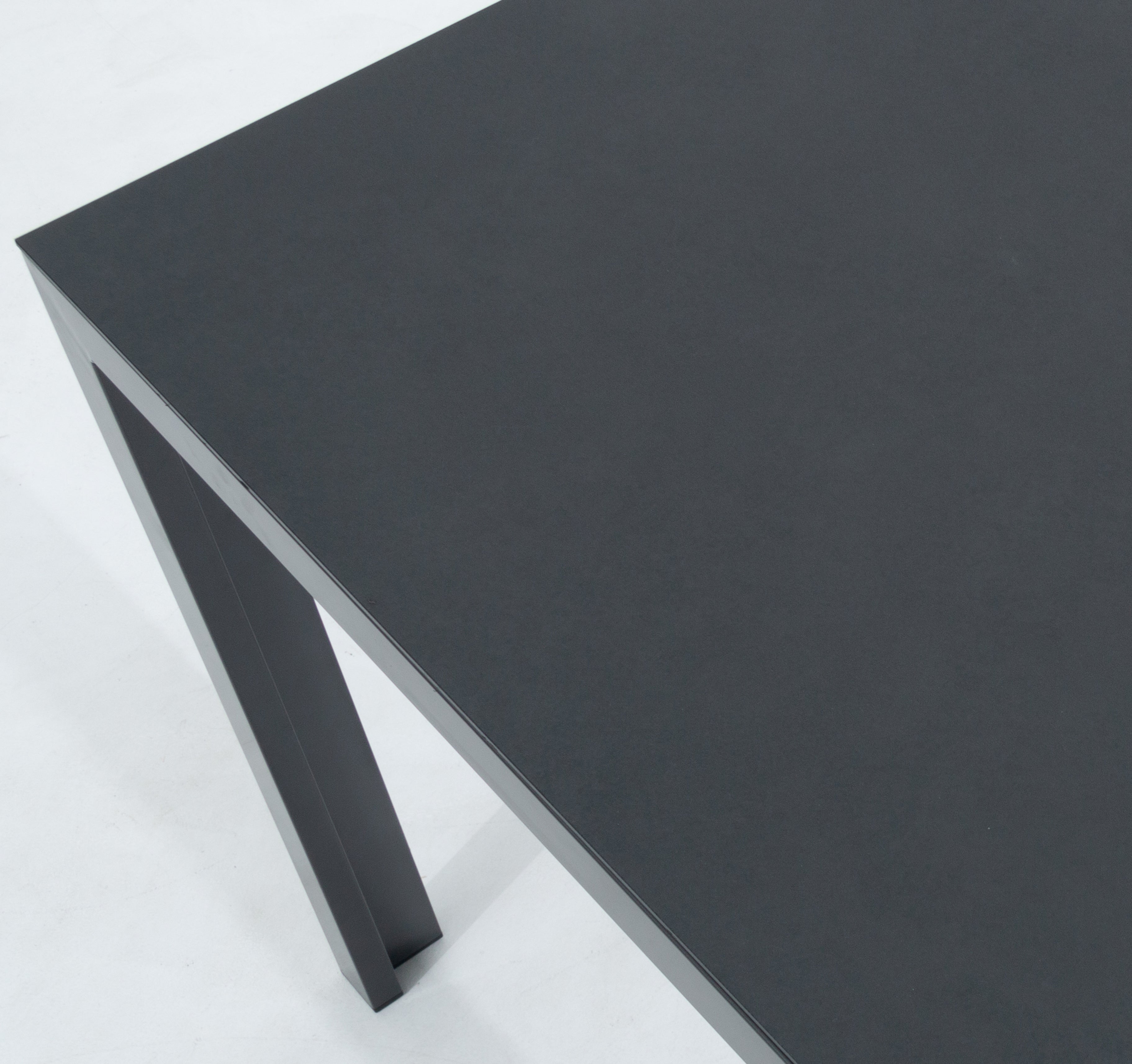 Aluminium Dining Tisch Luna Nebula 150 x 80 x 74cm in anthrazit / Dekorglas Tischplatte