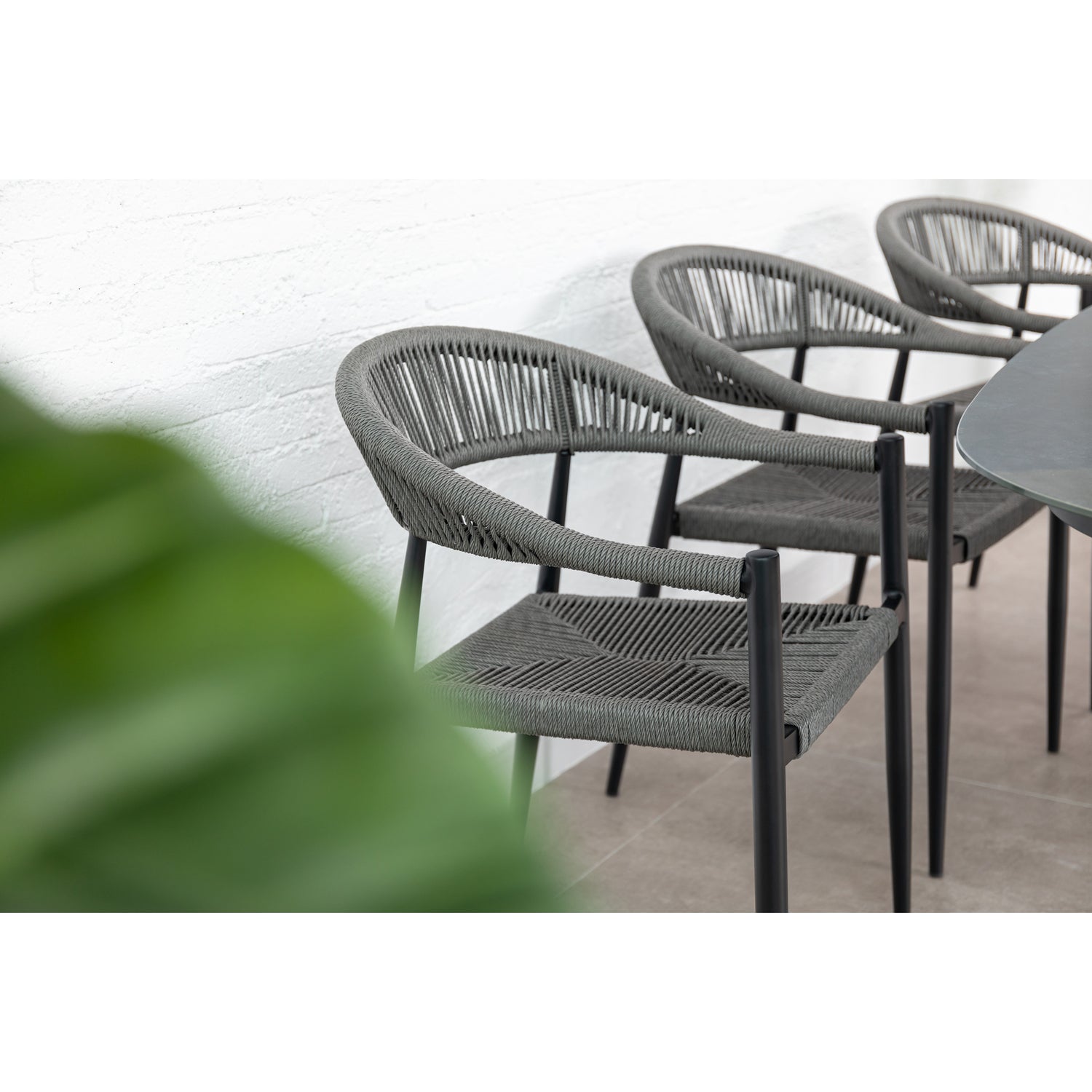 7 tlg. Alu / Polyrope Cord  Dining Set Luis in grau inkl.  Dining Tisch Puro