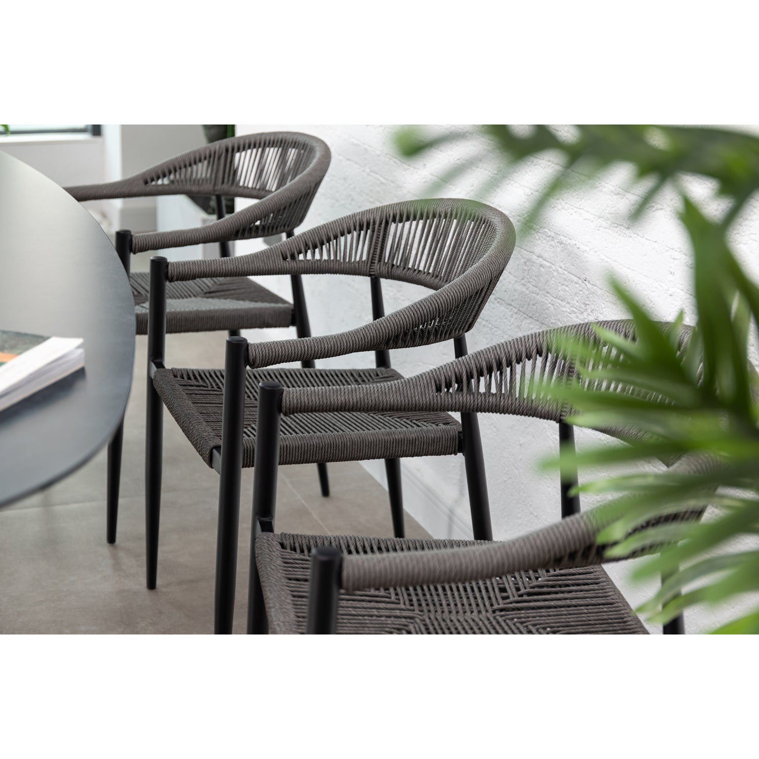 7 tlg. Alu / Polyrope Cord  Dining Set Luis in grau inkl.  Dining Tisch Puro