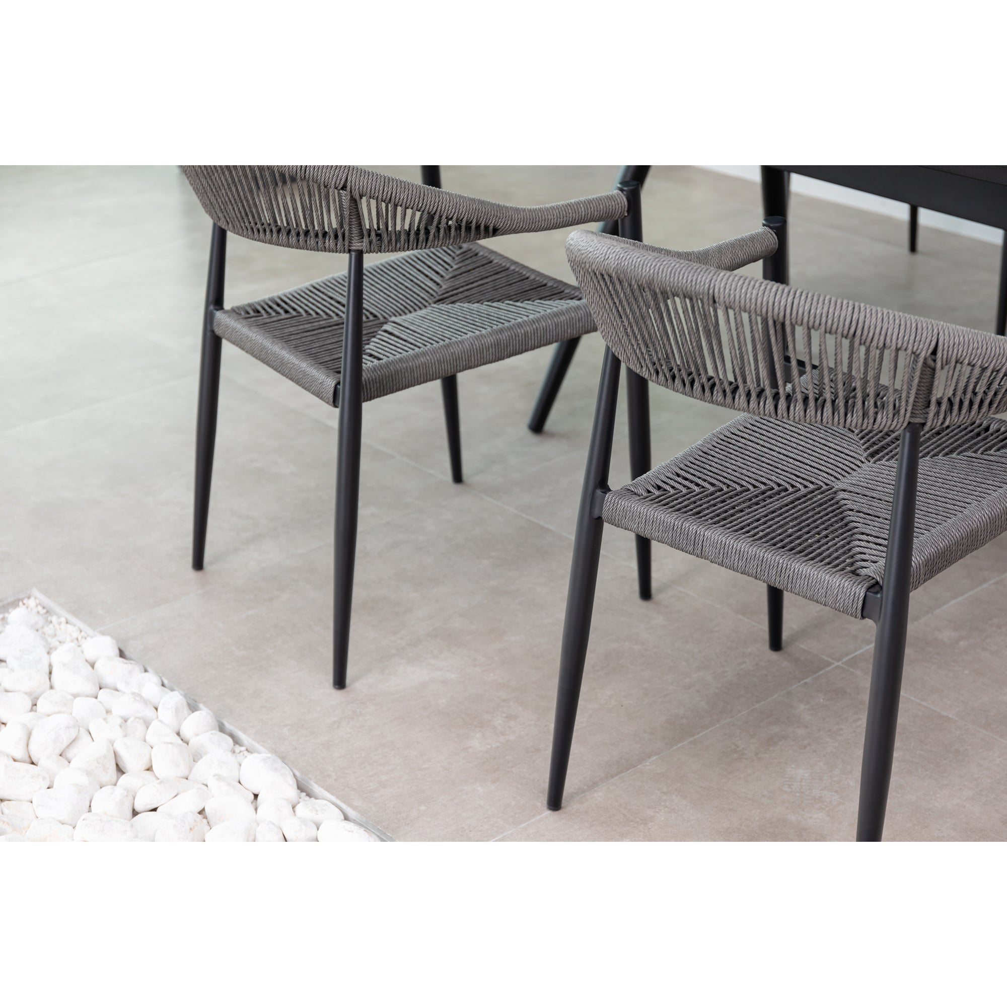 7 tlg. Alu / Polyrope Cord  Dining Set Luis in grau inkl.  Dining Tisch Puro