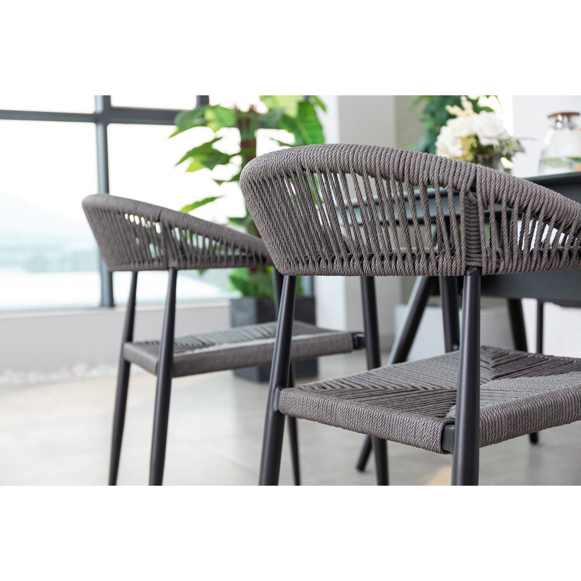 7 tlg. Alu / Polyrope Cord  Dining Set Luis in grau inkl.  Dining Tisch Puro