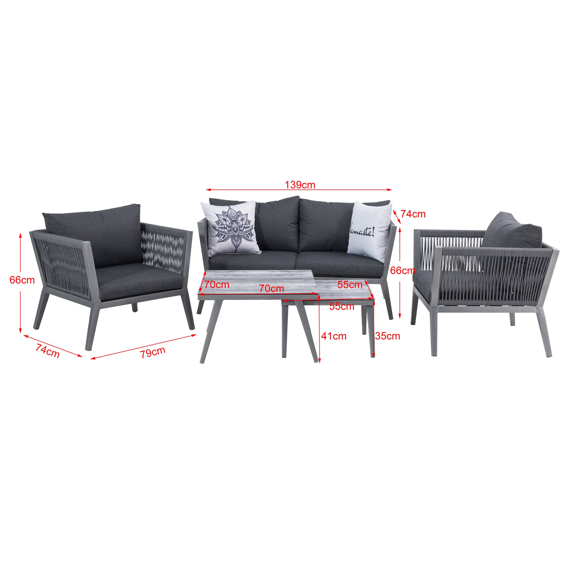 XXL Aluminium / Rope Lounge Set Namaste, Garnitur Sofa Lounge