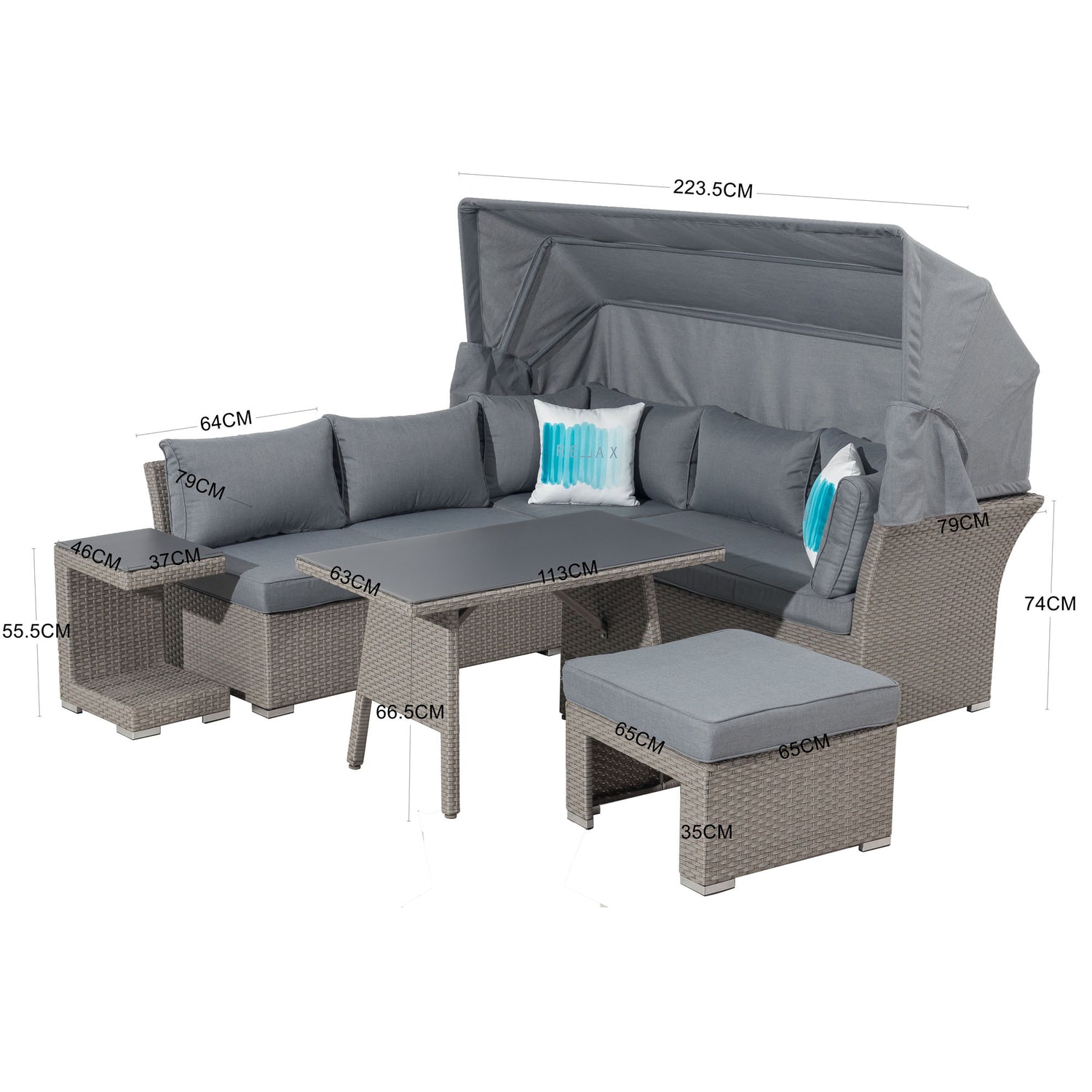 20% EXTRA sparen - Dining Lounge Set / Daybed Relax, variabel stellbar inkl. Sonnendach