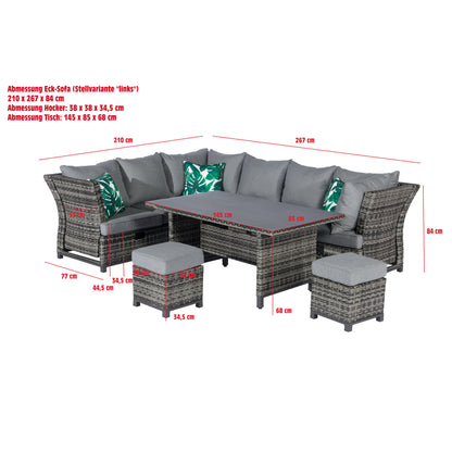 Dining Eck-Lounge Set Havanna Deluxe Moon grey - 3in1 Funktion (variabel stellbar)