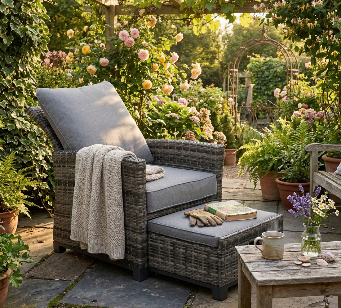 Lounge Sessel Havanna Deluxe Moon Grey stufenlos verstellbare Rückenlehne &amp; Fußhocker