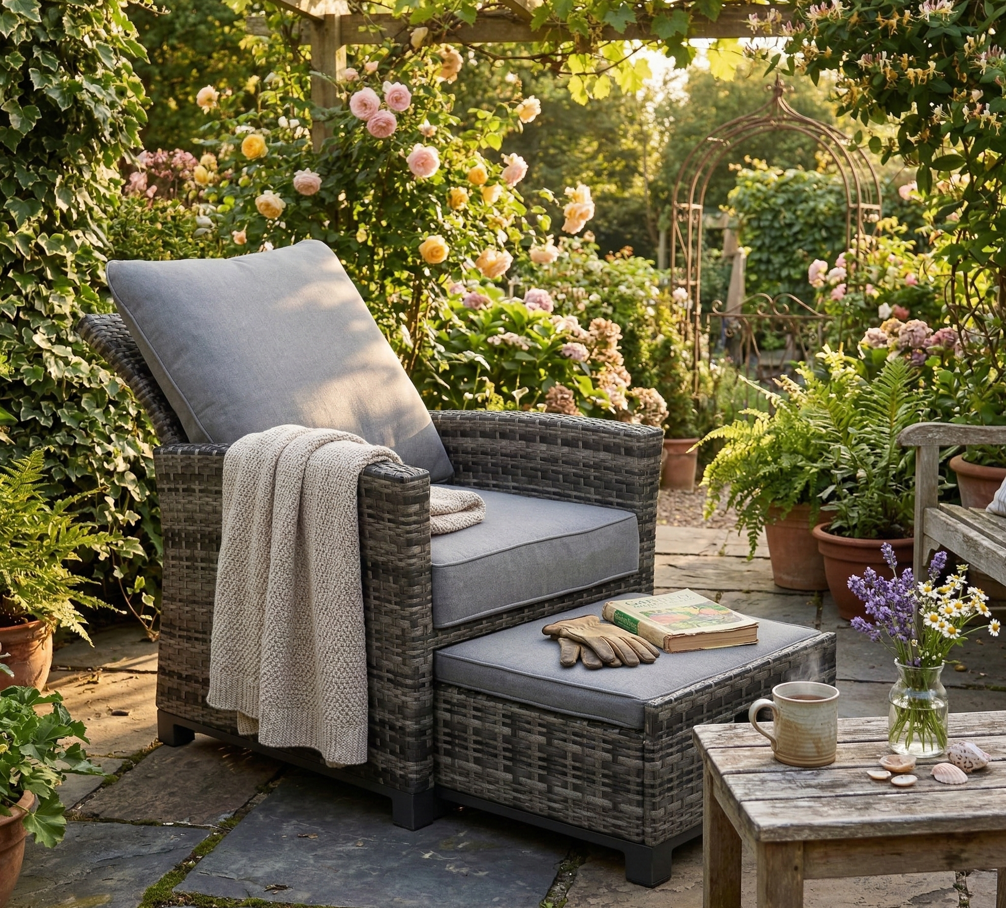 Lounge Sessel Havanna Deluxe Moon Grey stufenlos verstellbare Rückenlehne &amp; Fußhocker