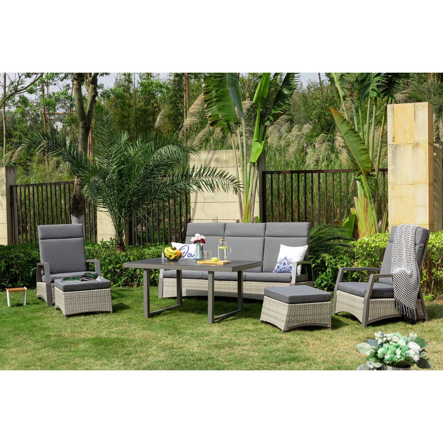 Salerno Designer Lounge Set Alu / Polyrattan alle Rückenteile stufenlos verstellbar