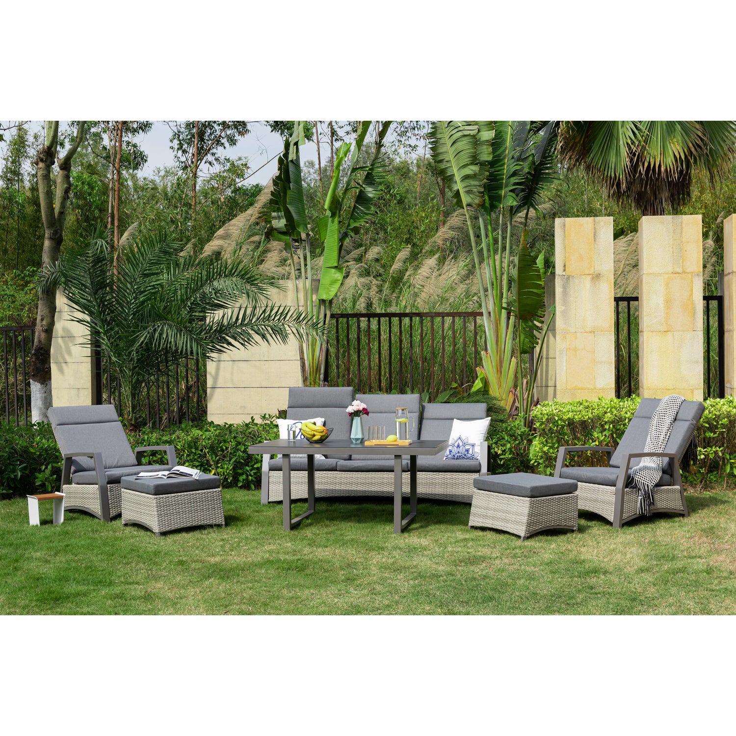 Salerno Designer Lounge Set Alu / Polyrattan alle Rückenteile stufenlos verstellbar