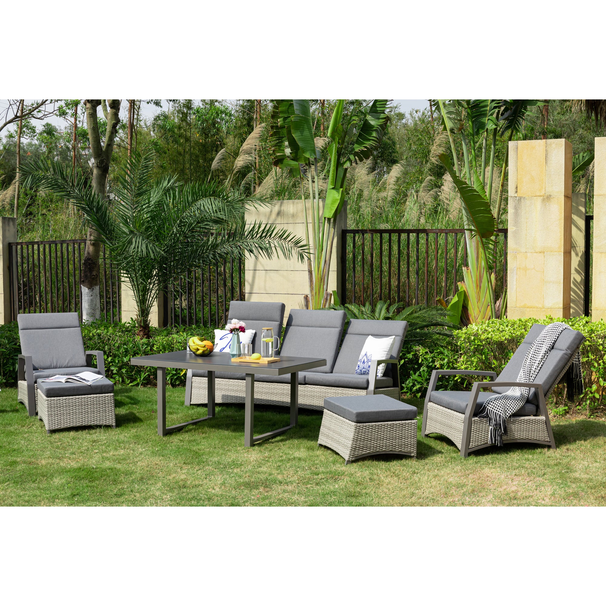 Salerno Designer Lounge Set Alu / Polyrattan alle Rückenteile stufenlos verstellbar