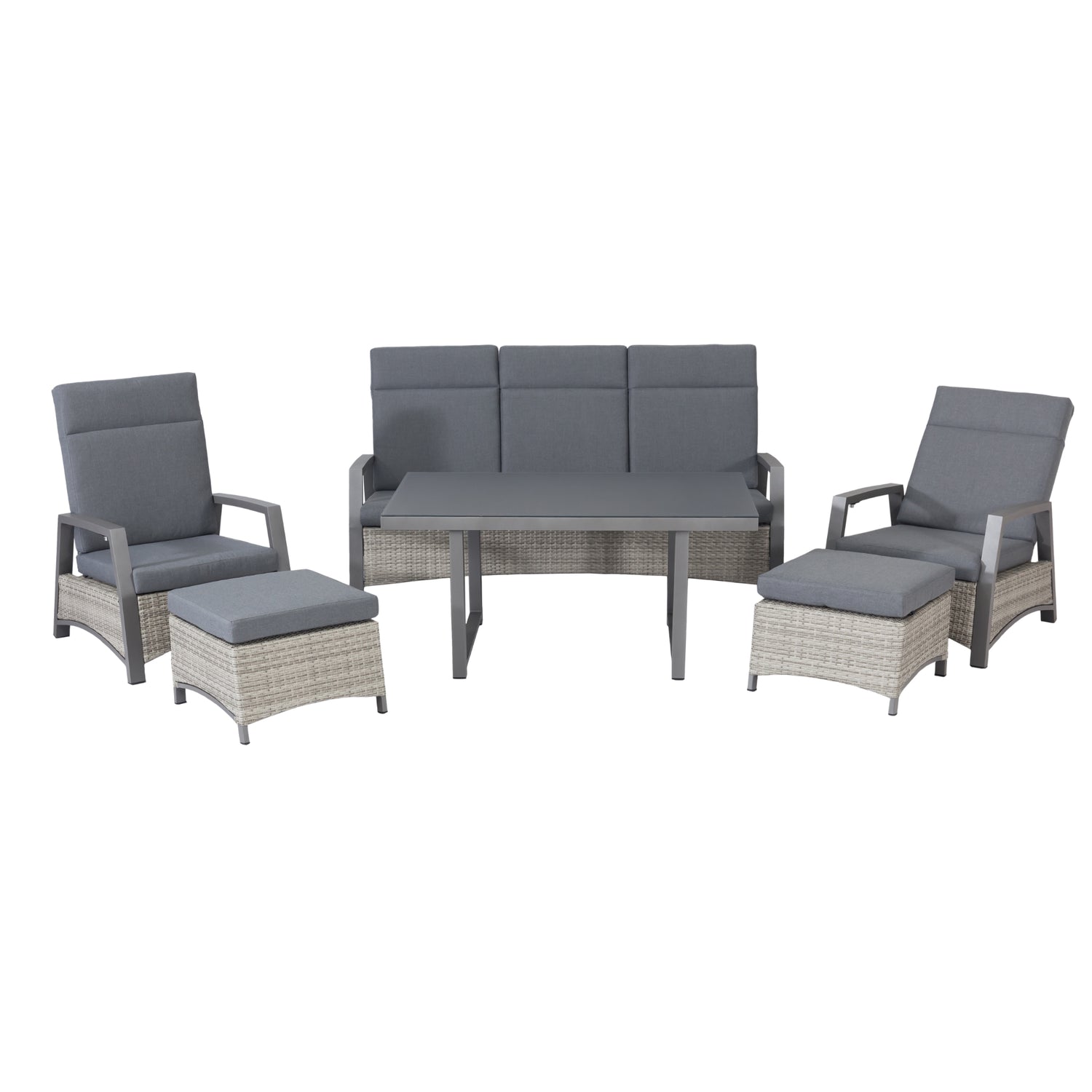 Salerno Designer Lounge Set Alu / Polyrattan alle Rückenteile stufenlos verstellbar