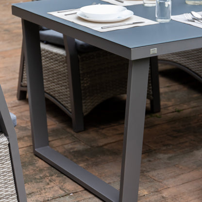 Aluminium Dining Tisch Salerno mit aufliegender Strukturglasplatte 220 x 100 x 74 cm