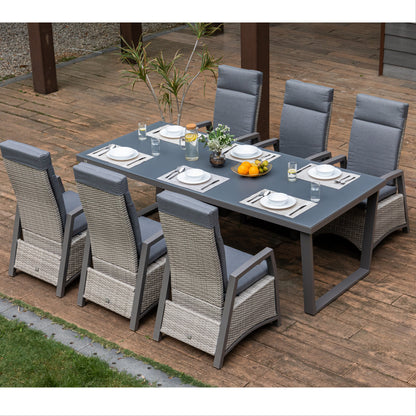 Aluminium Dining Tisch Salerno mit aufliegender Strukturglasplatte 220 x 100 x 74 cm