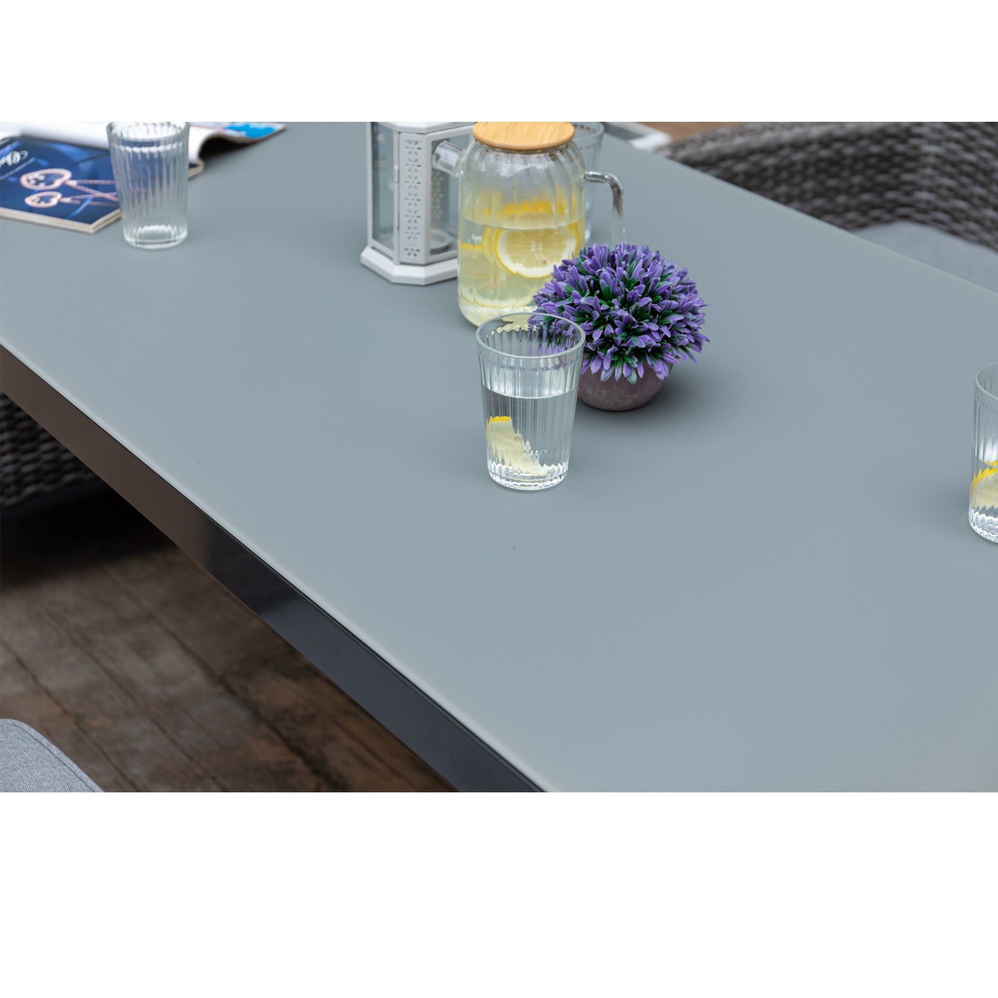 Aluminium Dining Tisch Santiago 150 x 80 x 74 cm mit Strukturglasplatte