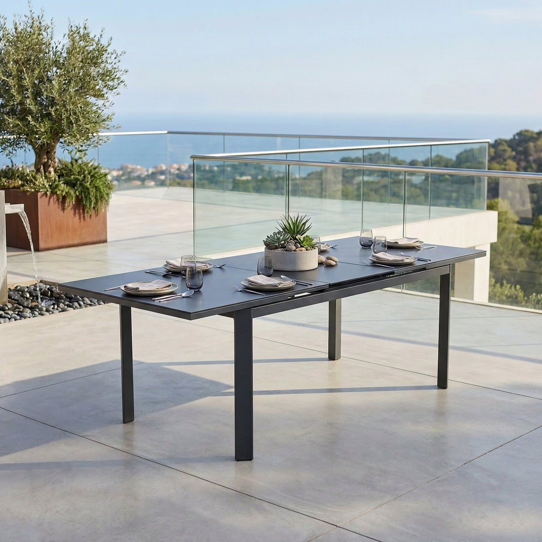 Ausziehtisch Colmar 180 / 240x90x76cm / Aluminium-Gestell kombiniert mit einer Keramikglasplatte