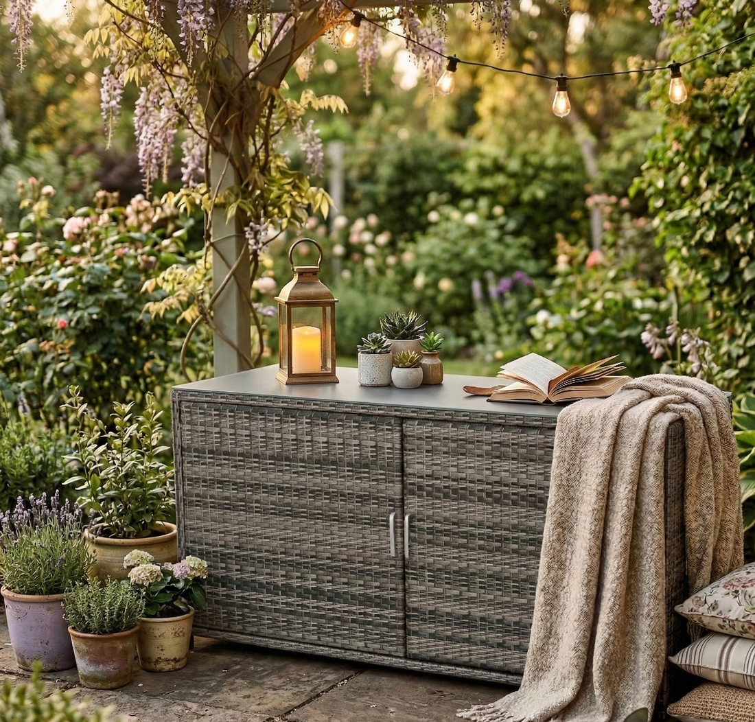 Kissenbox & Sideboard in einem! Havanna Deluxe Moon Grey inkl. Abdeckung & Glasplatte