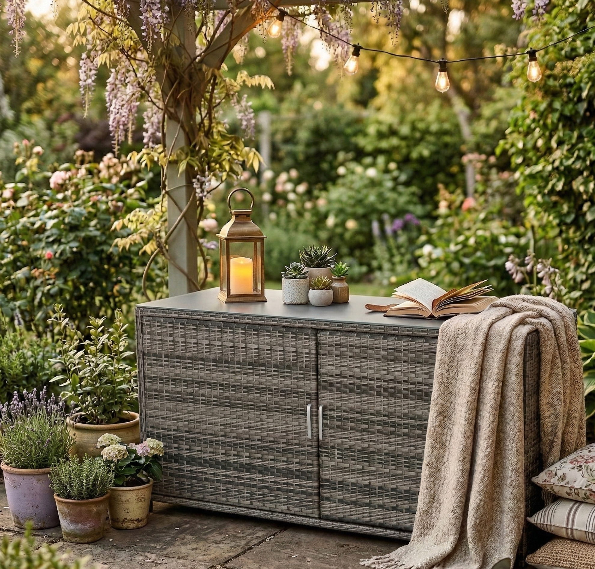 SUMMER SALE ☀️⛱️🏝️  Kissenbox &amp; Sideboard in einem! Havanna Deluxe Moon Grey inkl. Abdeckung &amp; Glasplatte