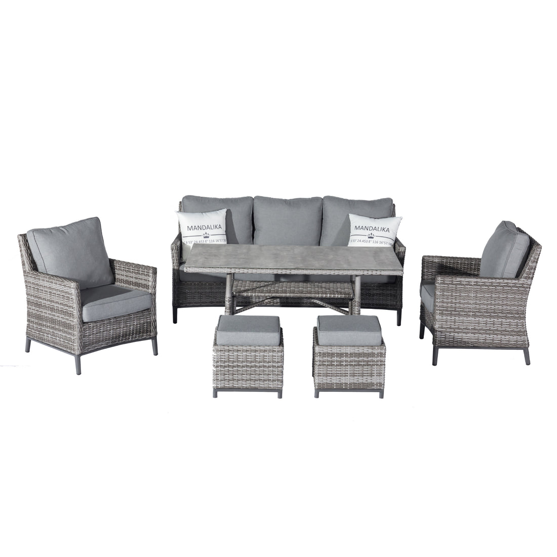 Design Dining Lounge Set Ancona in Arctic grau inkl Hocker / hoher Tisch ideal zum Speisen