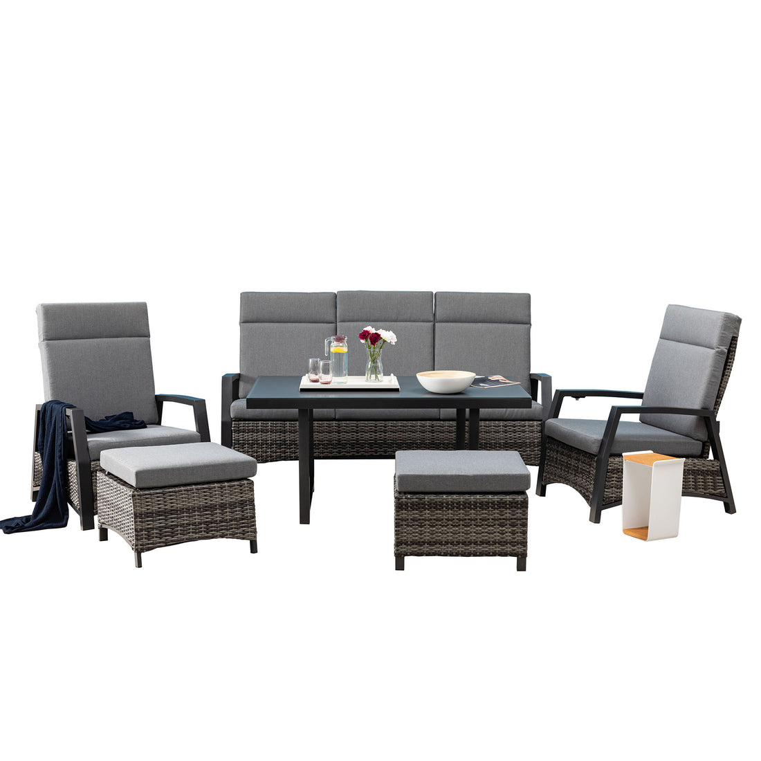 Ravello Designer Lounge Set Alu / Polyrattan alle Rückenteile stufenlos verstellbar