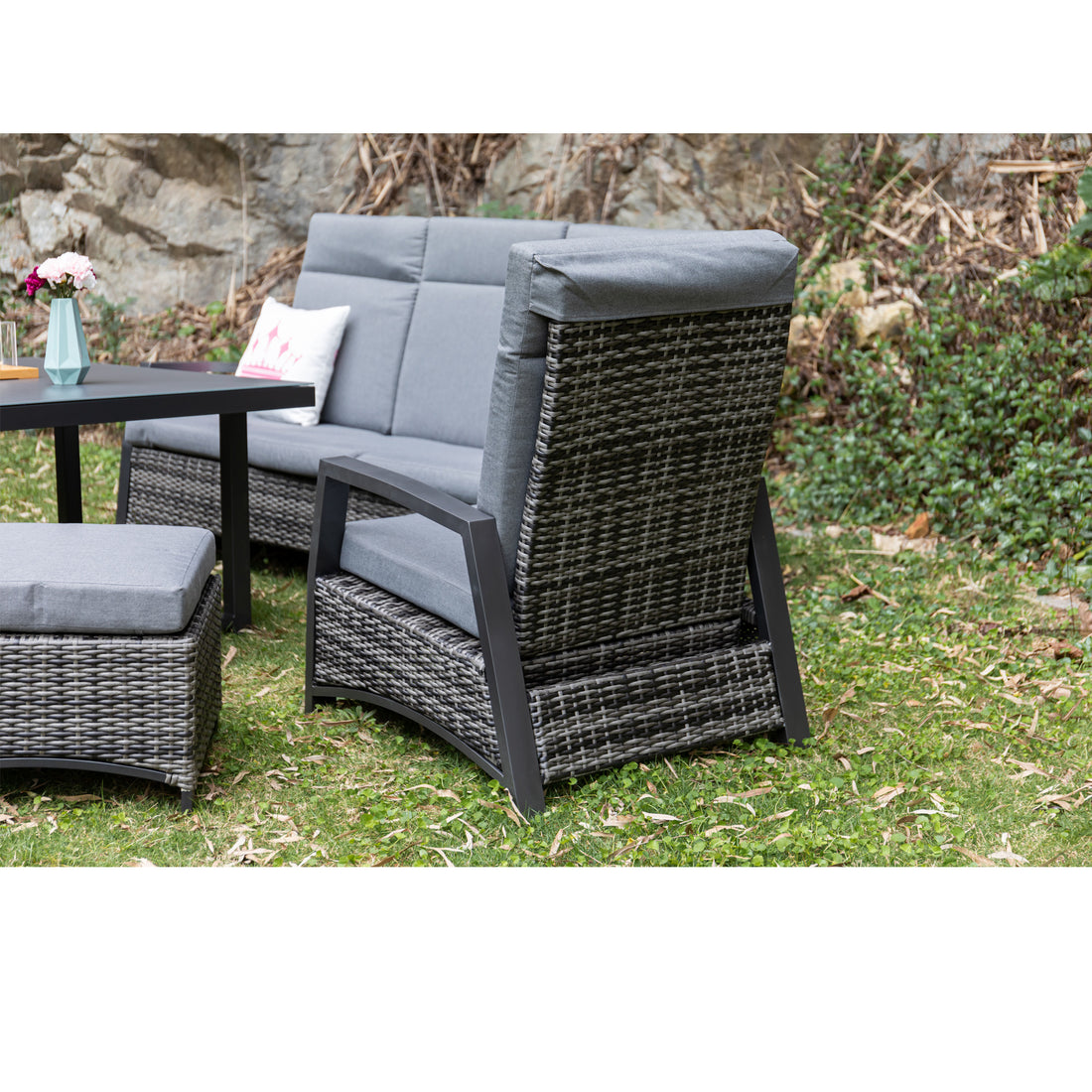 Ravello Designer Lounge Set Alu / Polyrattan alle Rückenteile stufenlos verstellbar