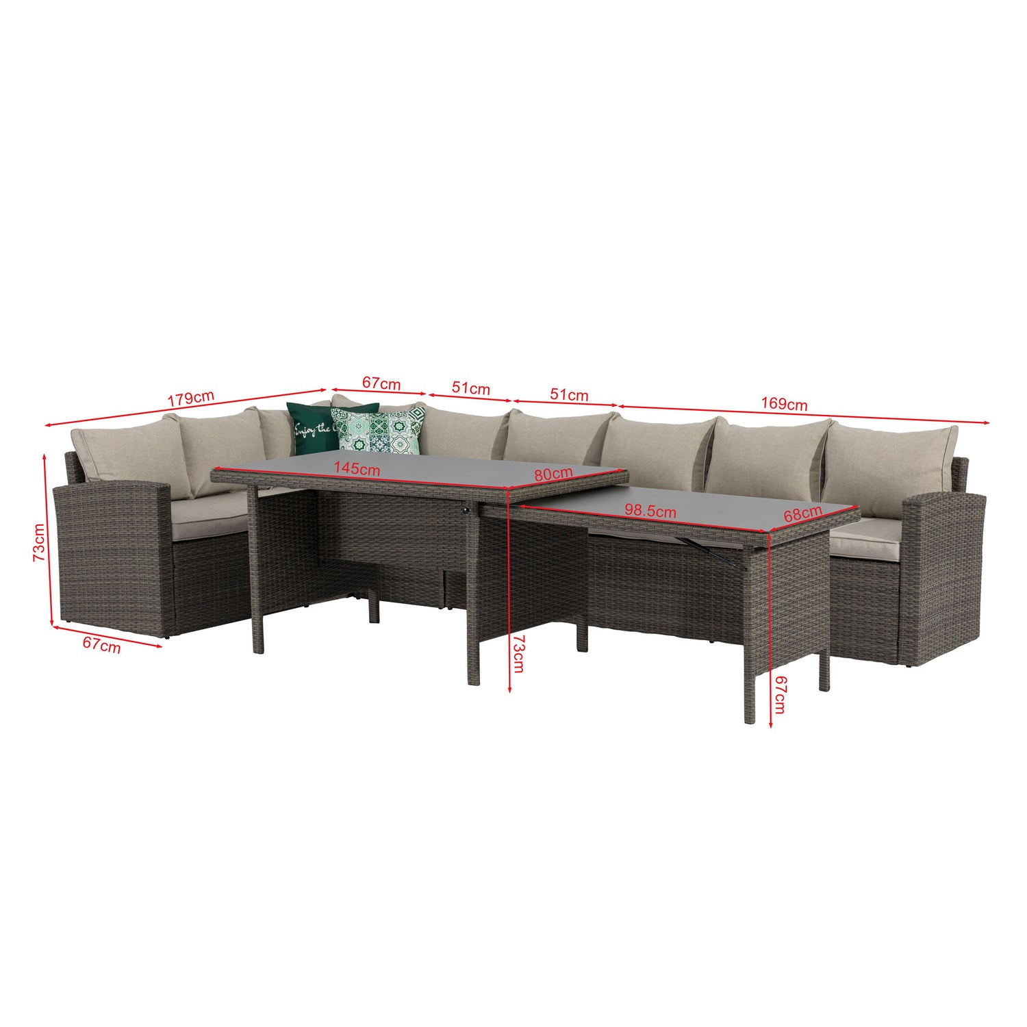 XXL Dining Eck-Lounge Set Monza inkl. Sessel mit ausziehbarem Tisch beidseitig stellbar