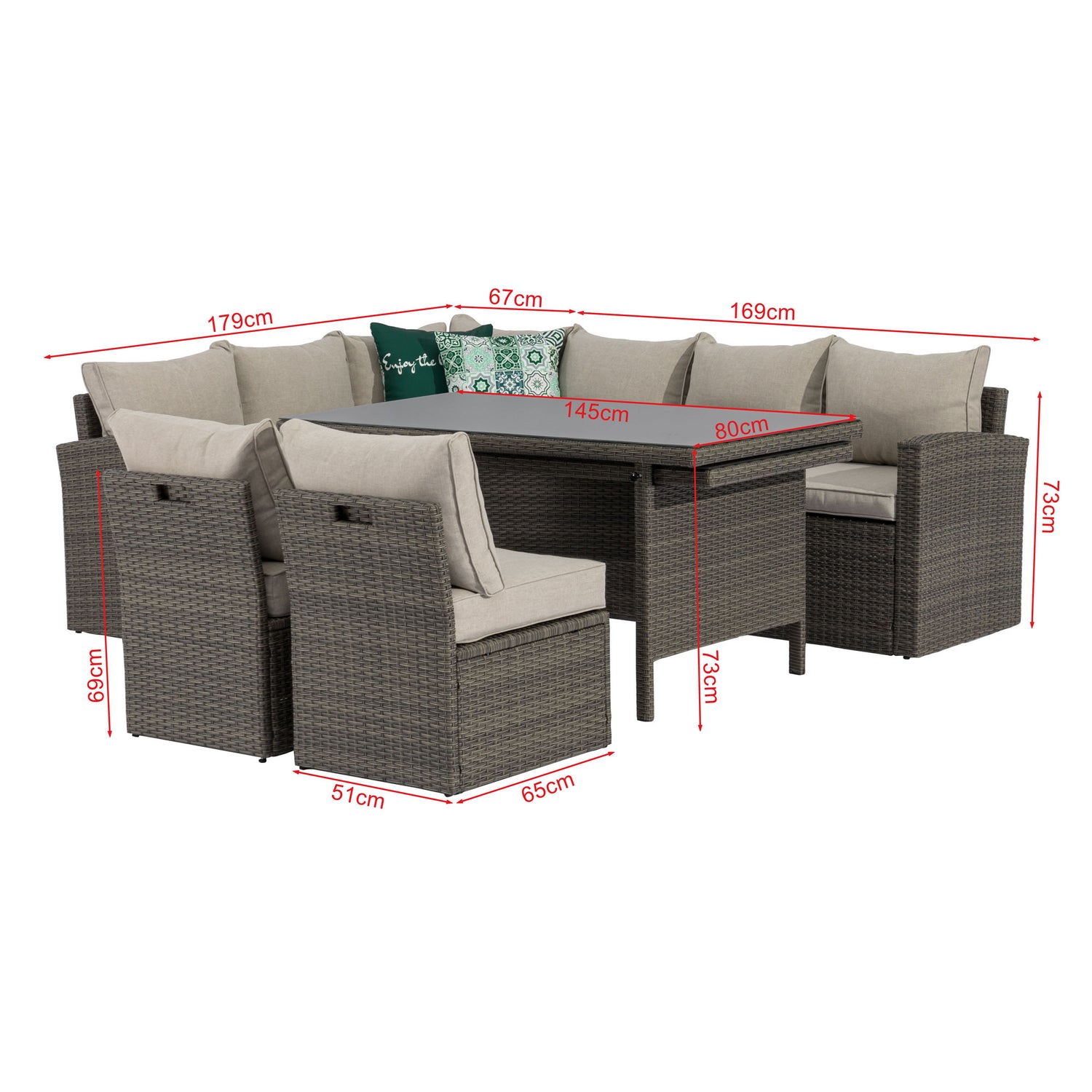 XXL Dining Eck-Lounge Set Monza inkl. Sessel mit ausziehbarem Tisch beidseitig stellbar