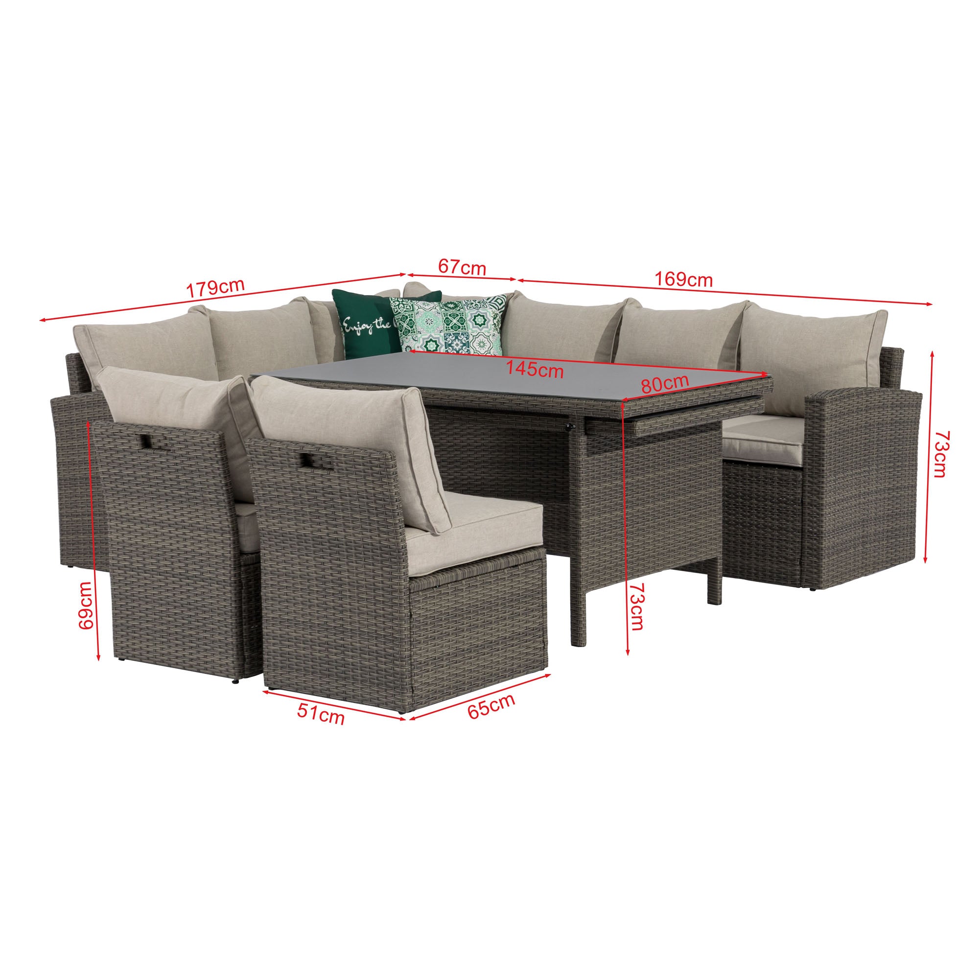 XXL Dining Eck-Lounge Set Monza inkl. Sessel mit ausziehbarem Tisch beidseitig stellbar