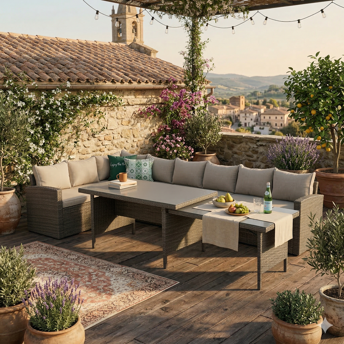 🌼🐣 Unser OSTER-SPECIAL🐣 🌼  XXL Dining Eck-Lounge Set Monza inkl. Sessel mit ausziehbarem Tisch beidseitig stellbar