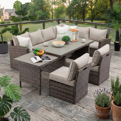SUMMER SALE ☀️⛱️🏝️   XXL Dining Eck-Lounge Set Monza inkl. Sessel mit ausziehbarem Tisch beidseitig stellbar