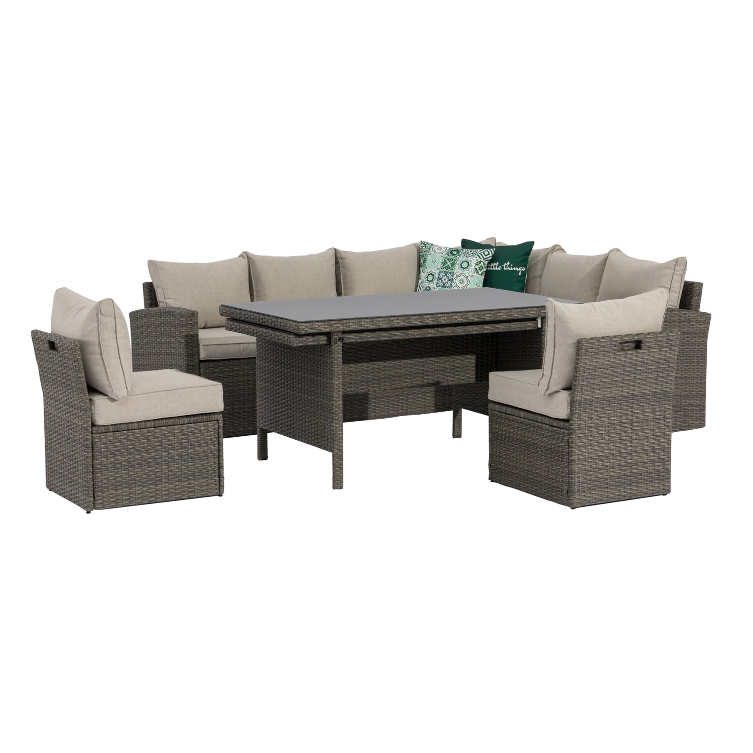 XXL Dining Eck-Lounge Set Monza inkl. Sessel mit ausziehbarem Tisch beidseitig stellbar