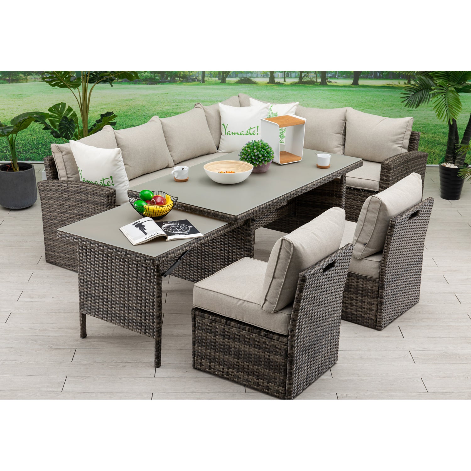 XXL Dining Eck-Lounge Set Monza inkl. Sessel mit ausziehbarem Tisch beidseitig stellbar